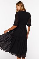 Women's Smocked Chiffon Peasant-Sleeve Dress in Black Medium