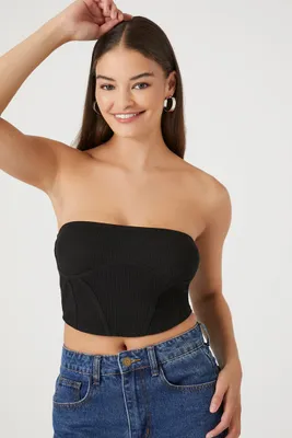 Women's Ribbed Knit Corset Tube Top in Black Small