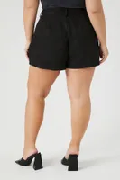 Women's Belted Faux Suede Shorts in Black, 1X