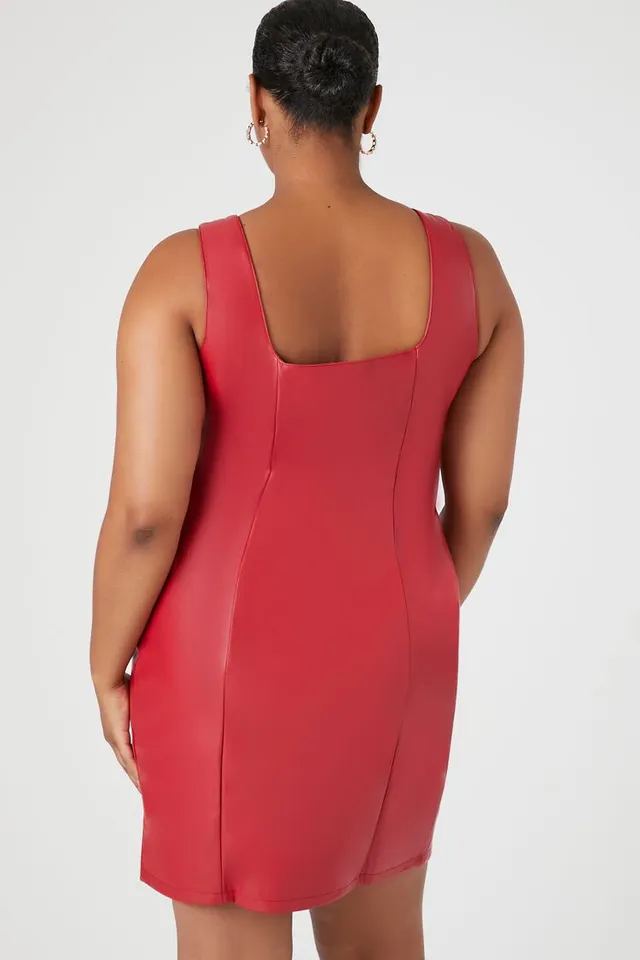 Forever 21 Women's Faux Leather Bodycon Mini Dress in Red, 1X