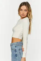 Women's Ribbed Long-Sleeve Crop Top in Cream, XL