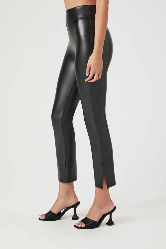 Women's Faux Leather Ankle Leggings in Black Large