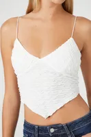 Women's Textured V-Hem Cropped Cami in White, XL