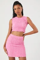 Women's Quilted Crop Top & Mini Skirt Set in Bubble Gum Large