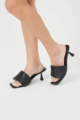 Women's Faux Leather Square-Toe Heels in Black, 7