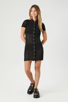 Women's Open-Knit Mini Shirt Dress in Black Small