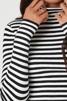 Women's Striped Turtleneck Sweater in Black/White, XS