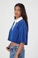 Women's Cropped Rugby Shirt in Dark Blue Small