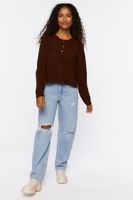 Women's Ribbed Button-Front Sweater in Turkish Coffee Small