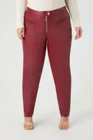 Women's Faux Leather Skinny Jeans in Maroon, 3X