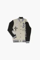 Kids Letterman Bomber Jacket (Girls + Boys) in Black/Cream, 9/10