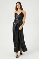 Women's Metallic Ruched Strapless Midi Dress in Black, XS