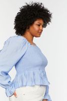 Women's Smocked Trumpet-Sleeve Top Sky Blue,