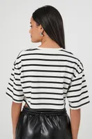 Women's Striped France Cropped T-Shirt in Cream/Black Large