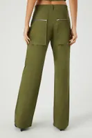 Women's Zip-Pocket Straight-Leg Pants in Olive Small