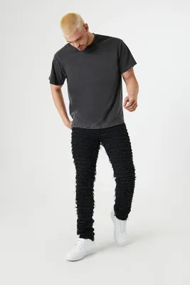 Men Frayed Mid-Rise Skinny Jeans Black,