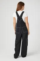 Women's Twill Wide-Leg Cargo Overalls in Black Small