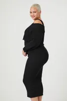 Women's Off-the-Shoulder Maxi Sweater Dress in Black, 4X