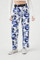 Women's Camo Print Cargo Pants in Blue, XL