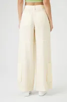 Women's Wide-Leg Belted Cargo Pants in Cream Large