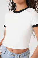 Women's Cropped Ringer T-Shirt in White/Black Small