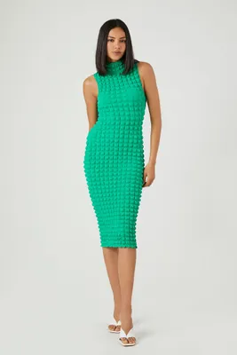 Women's Quilted Bodycon Midi Dress in Green Medium