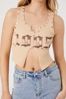 Women's Studded 1995 Cropped Tank Top in Tan Small