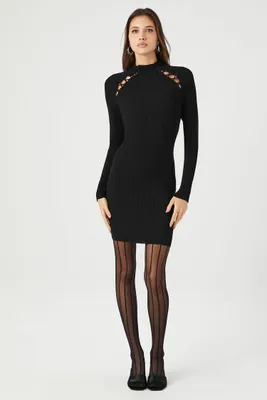 Women's Lace-Up Cutout Mini Sweater Dress