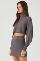 Women's Sweater-Knit Turtleneck Top & Skirt Set in Charcoal Medium