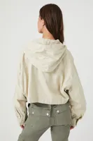 Women's Hooded Drawstring Twill Jacket in Tan Medium