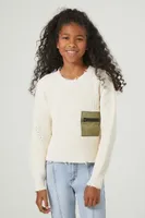 Girls Distressed Colorblock Sweater (Kids) in Cream, 11/12