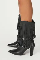 Women's Fringe Block Heel Boots in Black, 6.5