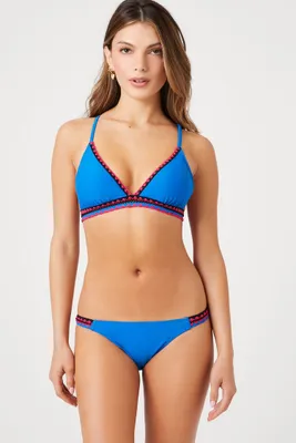 Women's Chevron-Trim Bikini Bottoms in Blue Large