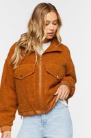 Women's Faux Shearling Zip-Up Bomber Jacket in Mocha Large