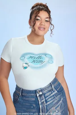 Women's Angel Hello Kitty Graphic T-Shirt in Baby Blue, 3X