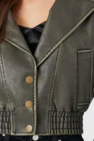 Women's Faux Leather Notched Moto Jacket in Grey Small