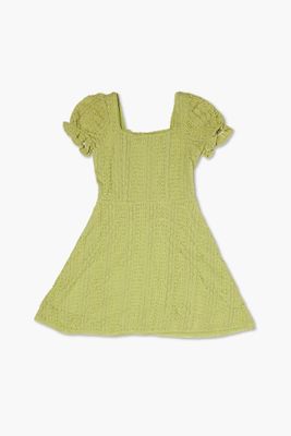 Girls Lace Puff-Sleeve Dress (Kids) in Green, 13/14