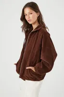 Women's Corduroy Drawstring Bomber Jacket in Brown, XS