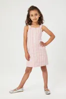 Girls Plaid Zip-Up Dress (Kids) in Pink/White, 13/14