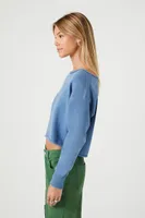 Women's Raw-Cut Sweater-Knit Top in Dusty Blue Large