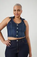 Women's Denim Cropped Halter Top Dark Denim,