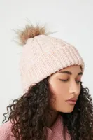 Cable Knit Pom Pom Beanie in Blush