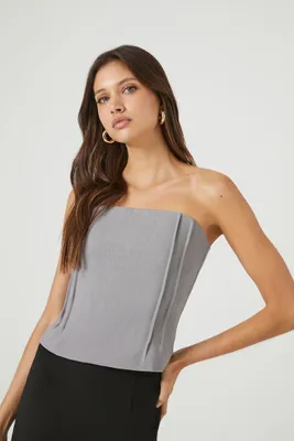 Women's Pleated Strapless Top in Grey Medium