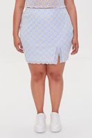 Women's Floral Print Mini Skirt in Sky Blue, 1X