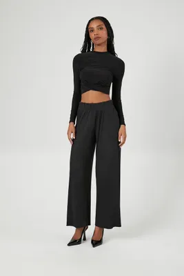 Women's High-Rise Wide-Leg Pants in Black, XS