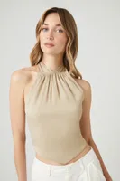 Women's Cropped V-Hem Halter Top in Sage Medium