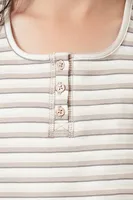 Girls Striped Half-Button Tank Top (Kids) in Cream, 13/14