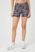 Women's Active Geo Print Biker Shorts in Black/Charcoal Small