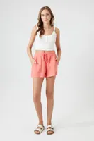 Women's Textured Drawstring Pull-On Shorts in Coral Large