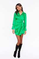 Women's Satin Wrap Mini Dress in Green Haze Small